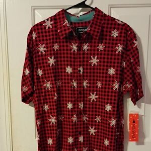 Red Plaid Men's Snowflake Shirt